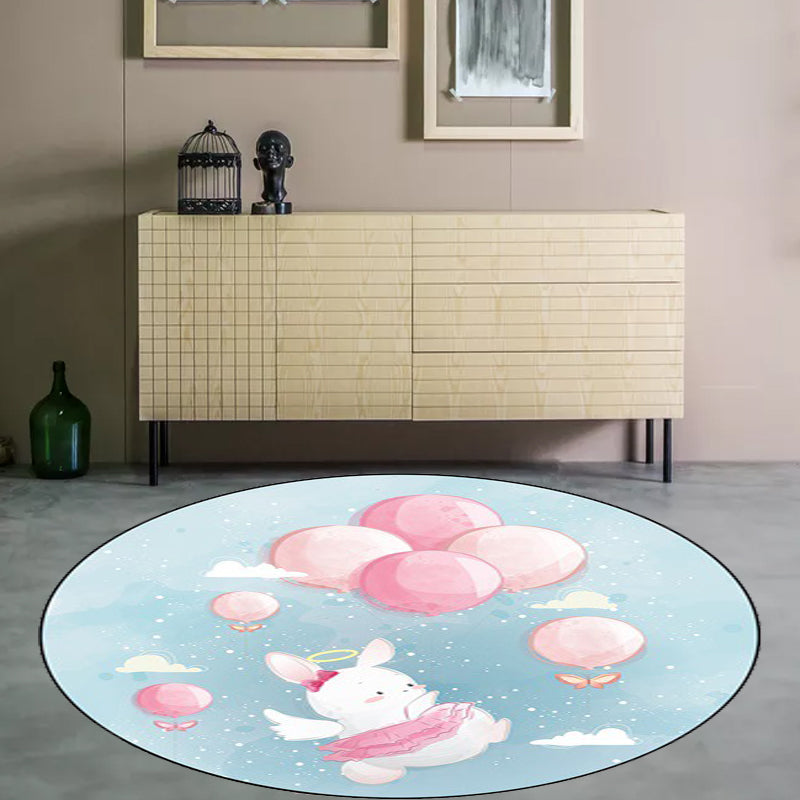 Stylish Kids Rug in Ivory and Blue Animal Cow Rabbit Bear Pattern Rug Polyester Washable Carpet for Nursery Blue Clearhalo 'Area Rug' 'Rug' 1648985