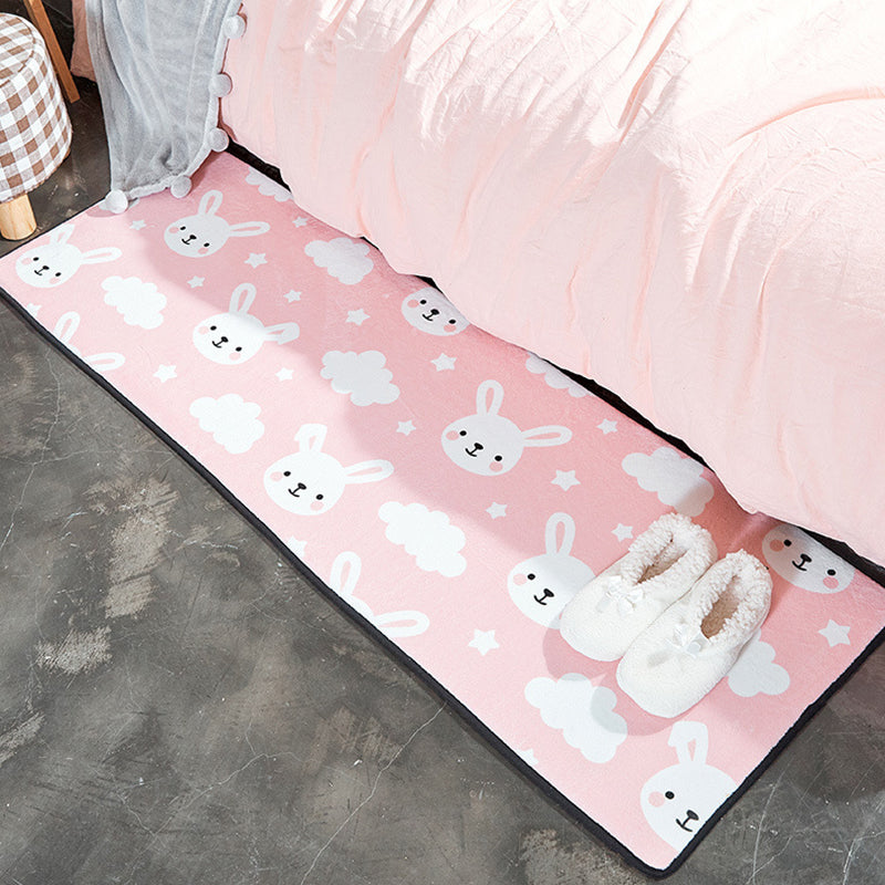 Kids Nursery Rug in White and Pink Animal Bear Rabbit Swan Print Rug Polyester Stain-Resistant Area Rug Pink Clearhalo 'Area Rug' 'Rug' 1649218