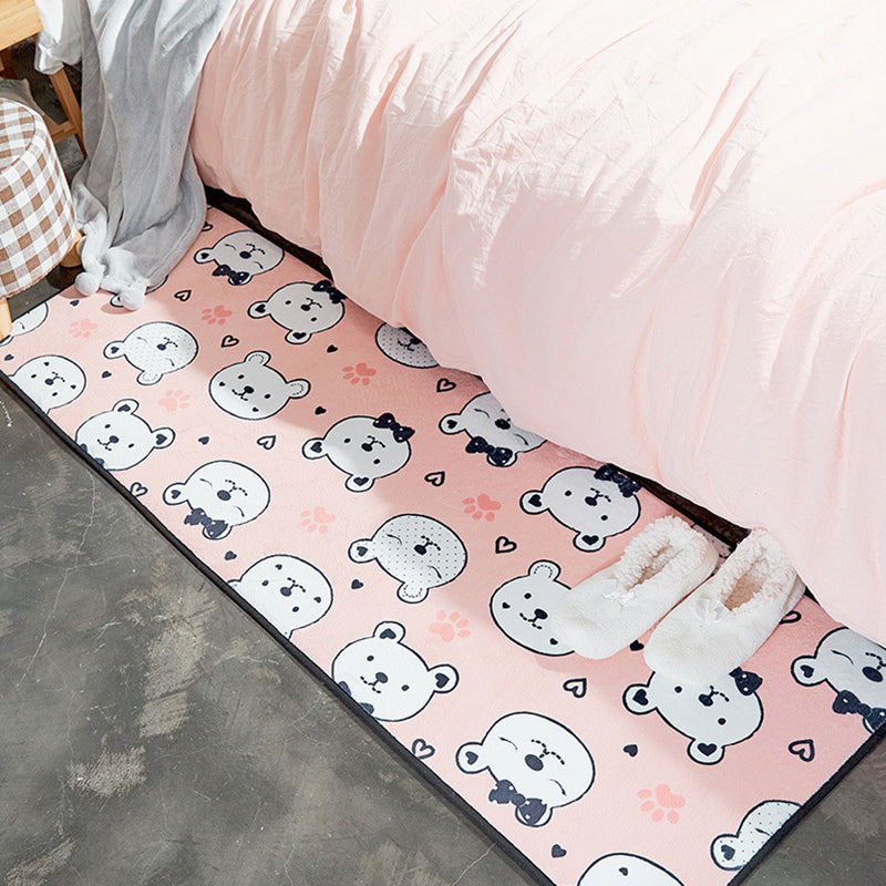 Kids Nursery Rug in White and Pink Animal Bear Rabbit Swan Print Rug Polyester Stain-Resistant Area Rug Light Pink Clearhalo 'Area Rug' 'Rug' 1649219