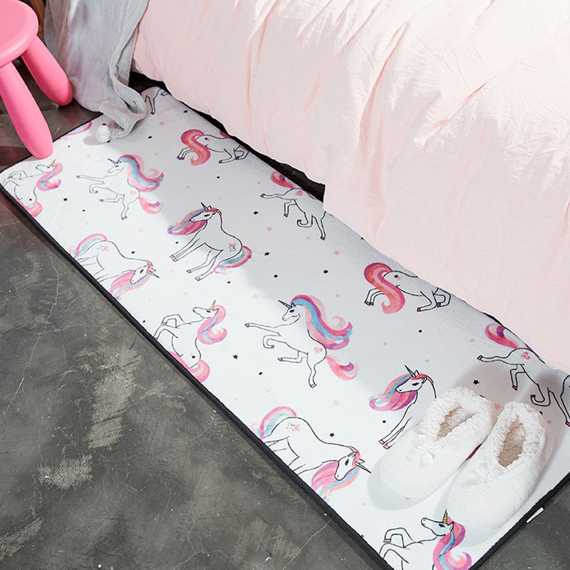 Kids Nursery Rug in White and Pink Animal Bear Rabbit Swan Print Rug Polyester Stain-Resistant Area Rug White Clearhalo 'Area Rug' 'Rug' 1649221
