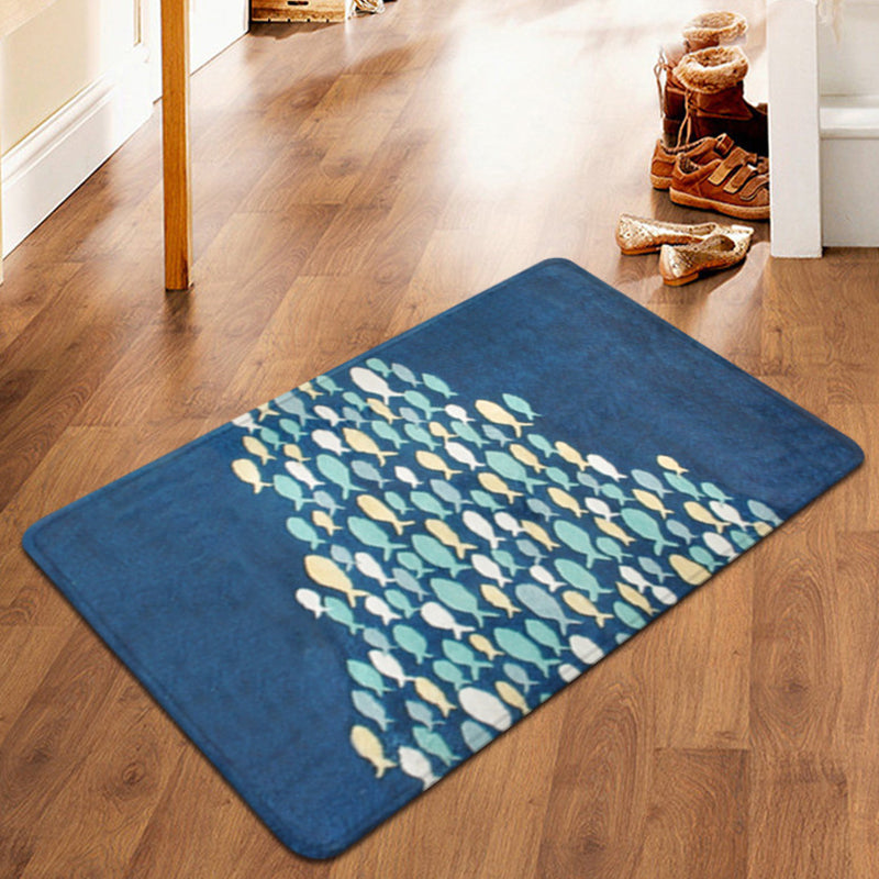 Cute Kids Rug in Blue Animal Fish Pattern Rug Polyester Anti-Slip Carpet for Children's Room Blue 2' x 2'11" Clearhalo 'Area Rug' 'Rug' 1649222