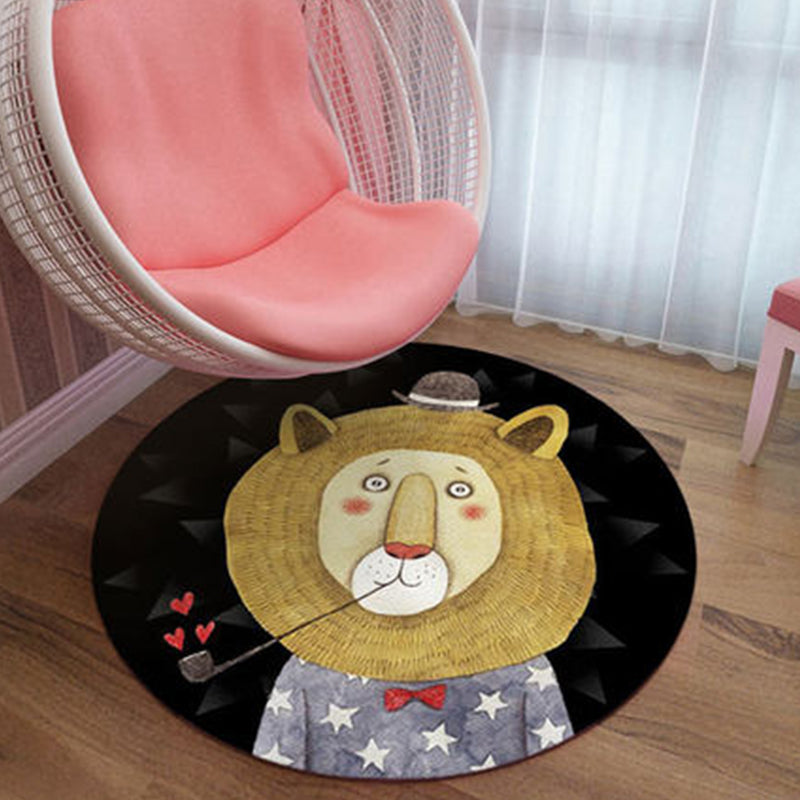 Black and Pink Nursery Rug Kids Animal Lion Rabbit Flamingo Pattern Area Rug Polyester Stain-Resistant Carpet Brown Clearhalo 'Area Rug' 'Rug' 1649273