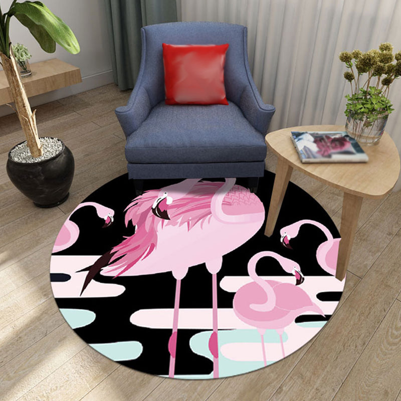 Black and Pink Nursery Rug Kids Animal Lion Rabbit Flamingo Pattern Area Rug Polyester Stain-Resistant Carpet Pink Clearhalo 'Area Rug' 'Rug' 1649279