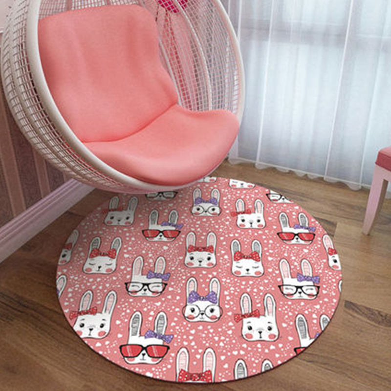 Black and Pink Nursery Rug Kids Animal Lion Rabbit Flamingo Pattern Area Rug Polyester Stain-Resistant Carpet Red Clearhalo 'Area Rug' 'Rug' 1649280