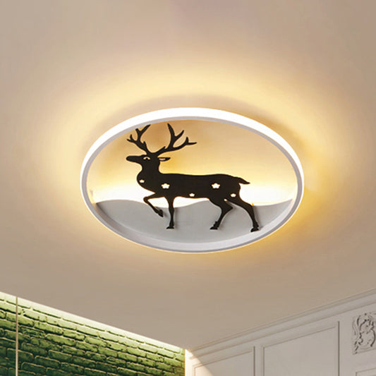 Deer Ceiling Light Fixture Cartoon Acrylic LED Black Flush Mount Lighting, Warm/White Light Clearhalo 'Ceiling Lights' 'Close To Ceiling Lights' 'Close to ceiling' 'Flush mount' Lighting' 1649361