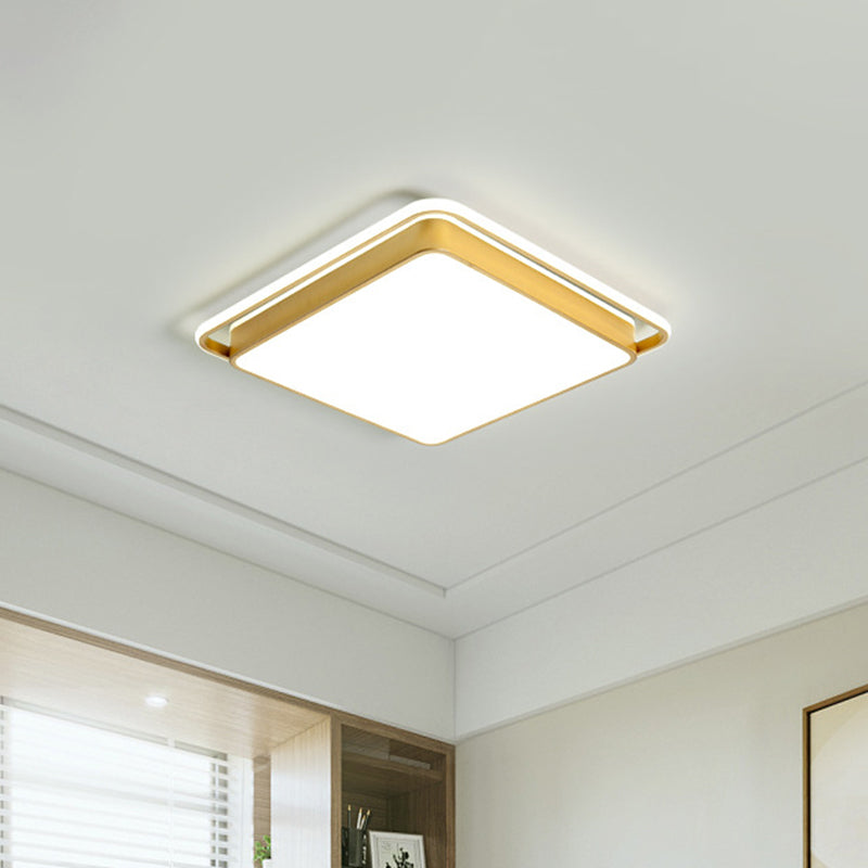 Gold Square Ceiling Flush Mount Modernism 10"/18"/21.5" W LED Metal Flush Light for Sitting Room, Warm/White Light Gold Clearhalo 'Ceiling Lights' 'Close To Ceiling Lights' 'Close to ceiling' 'Flush mount' Lighting' 1649377