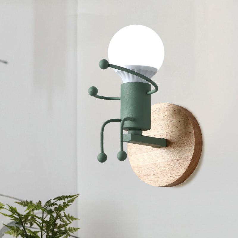 Metal Kid-Like Wall Light Fixture Cartoon 1-Light Grey/White/Green Wall Mounted Lamp for Bedroom Green Clearhalo 'Wall Lamps & Sconces' 'Wall Lights' Lighting' 1649480