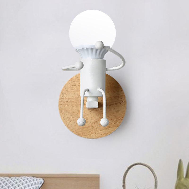 Metal Kid-Like Wall Light Fixture Cartoon 1-Light Grey/White/Green Wall Mounted Lamp for Bedroom White Clearhalo 'Wall Lamps & Sconces' 'Wall Lights' Lighting' 1649484