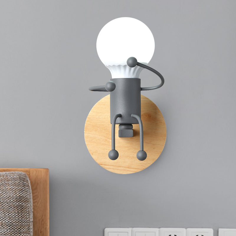 Metal Kid-Like Wall Light Fixture Cartoon 1-Light Grey/White/Green Wall Mounted Lamp for Bedroom Grey Clearhalo 'Wall Lamps & Sconces' 'Wall Lights' Lighting' 1649488