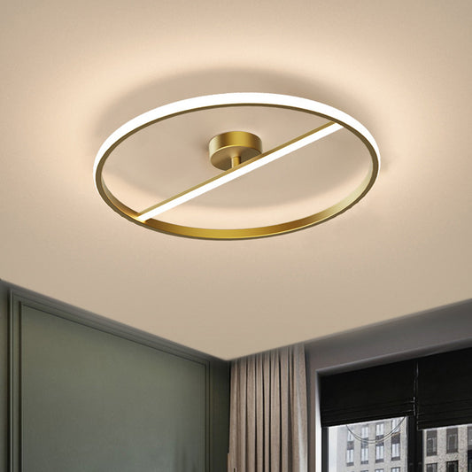 Ring and Linear Metal Ceiling Flush Mount Modern LED Gold Semi-Flush Light Fixture, Warm/White Light Gold Clearhalo 'Ceiling Lights' 'Close To Ceiling Lights' 'Close to ceiling' 'Semi-flushmount' Lighting' 1649537