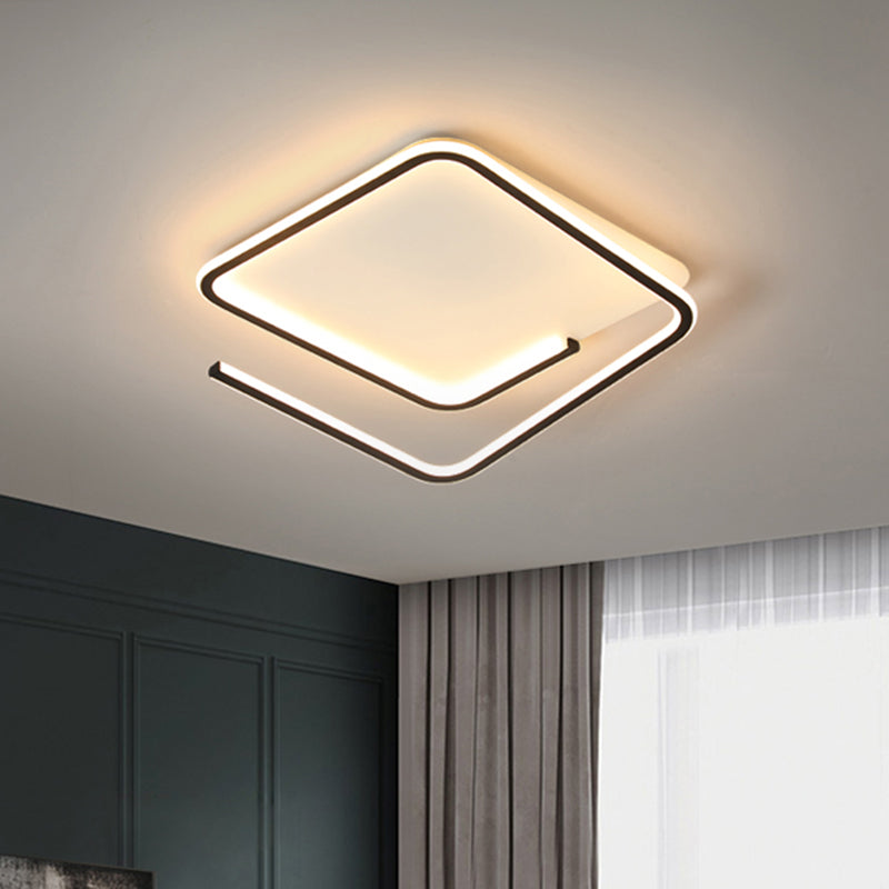 Simple Geometric Flush Mount Lamp Metallic 16"/19.5" Width LED Bedroom Flush Ceiling Light in Black/Gold, Warm/White Light Black Clearhalo 'Ceiling Lights' 'Close To Ceiling Lights' 'Close to ceiling' 'Flush mount' Lighting' 1649559