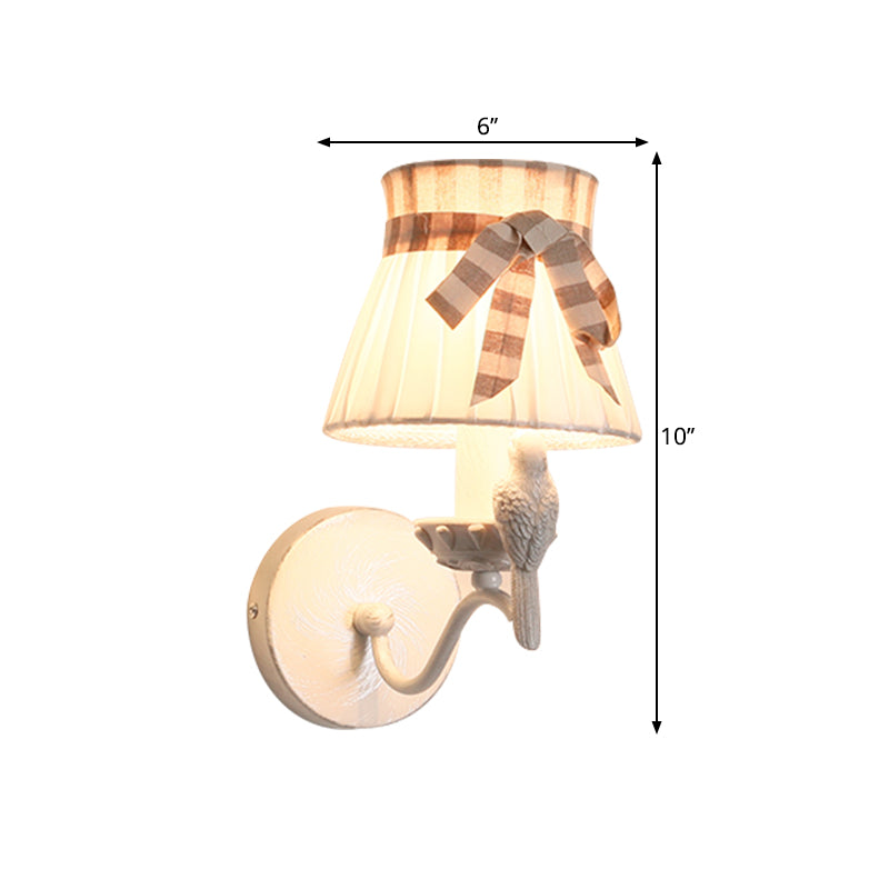 Cone Bedroom Wall Mount Lamp Fabric 1/2 Heads Modernist Wall Light Fixture with Bird Deco in White Clearhalo 'Wall Lamps & Sconces' 'Wall Lights' Lighting' 1649589