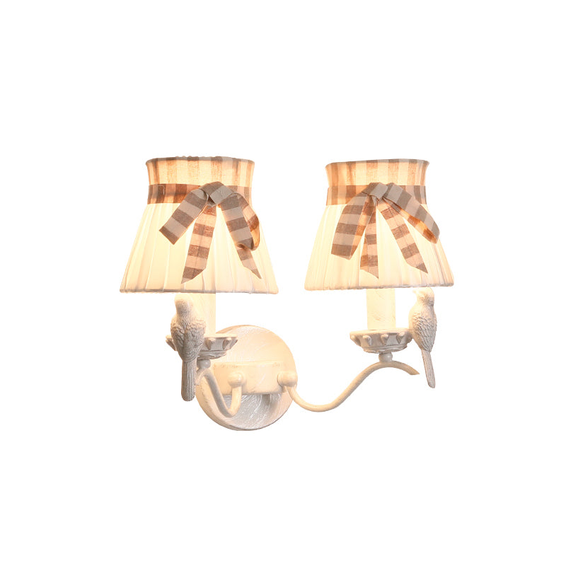 Cone Bedroom Wall Mount Lamp Fabric 1/2 Heads Modernist Wall Light Fixture with Bird Deco in White Clearhalo 'Wall Lamps & Sconces' 'Wall Lights' Lighting' 1649593