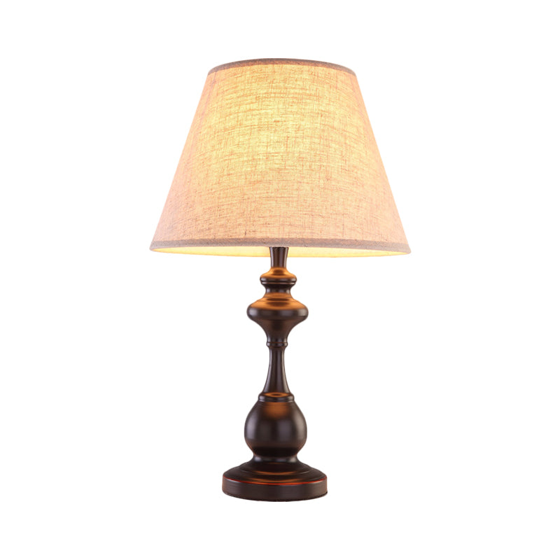 Brown 1-Bulb Night Lamp Farmhouse Fabric Conical Shape Reading Book Lighting for Bedside Clearhalo 'Lamps' 'Table Lamps' Lighting' 1649664