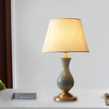 Fabric White Reading Lamp Tapered Single Light Antiqued Night Light with Green Gourd Decor Green Clearhalo 'Lamps' 'Table Lamps' Lighting' 1649675