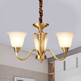 3/5 Bulbs Hanging Lamp Kit Vintage Bell Opaline Glass Down Lighting Pendant in Brass for Drawing Room Clearhalo 'Ceiling Lights' 'Chandeliers' 'Glass shade' 'Glass' Lighting' 1649702