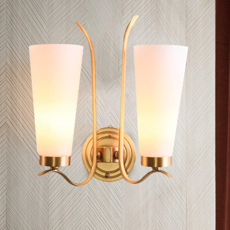 Opal Glass Brass Wall Sconce Elongated 1/2-Light Rural Wall Lighting Fixture for Guest Room 2.0 Brass Clearhalo 'Wall Lamps & Sconces' 'Wall Lights' Lighting' 1649736