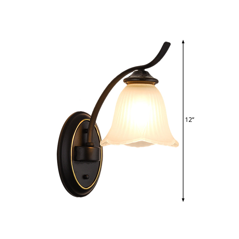 Single Head Sconce Light Countryside Flower Shape Cream Glass Wall Mounted Lamp in Black Clearhalo 'Wall Lamps & Sconces' 'Wall Lights' Lighting' 1649744