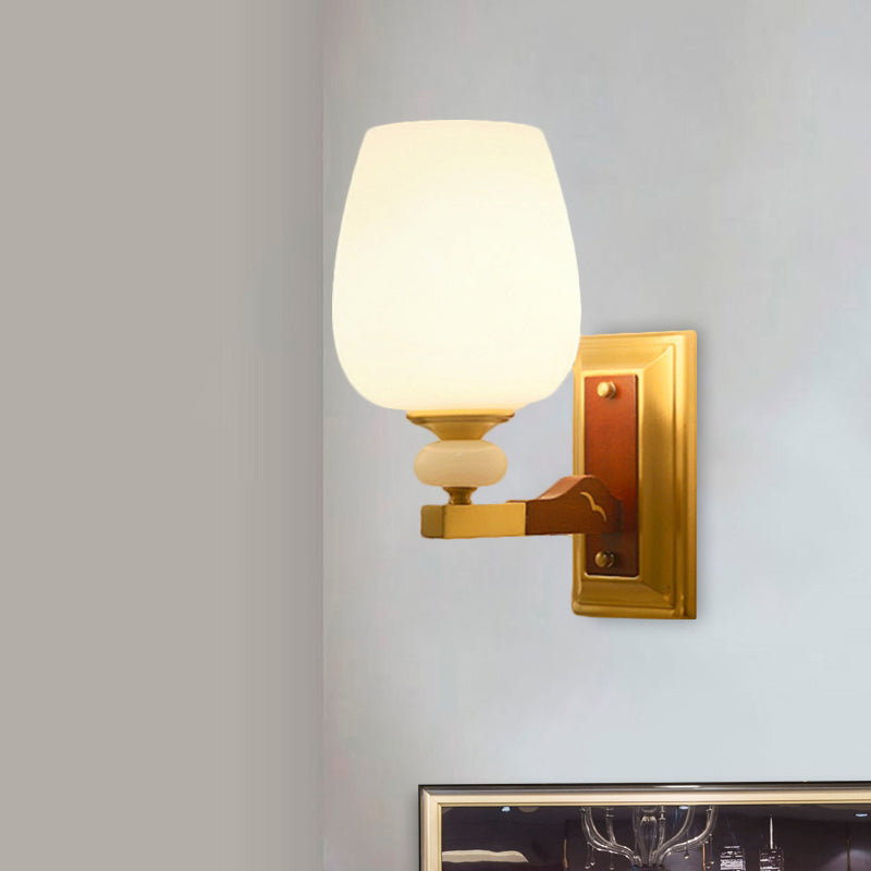 Brass Single Light Wall Mount Lamp Warehouse Opal Glass Cup Shape Angled Wall Lighting Idea Brass Clearhalo 'Wall Lamps & Sconces' 'Wall Lights' Lighting' 1649745