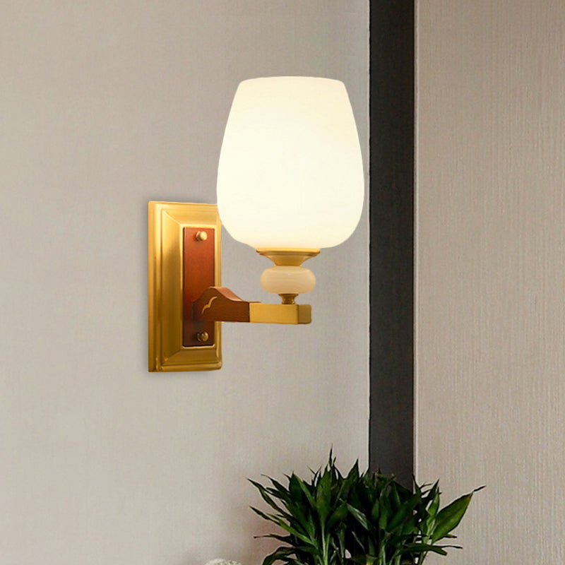 Brass Single Light Wall Mount Lamp Warehouse Opal Glass Cup Shape Angled Wall Lighting Idea Clearhalo 'Wall Lamps & Sconces' 'Wall Lights' Lighting' 1649746