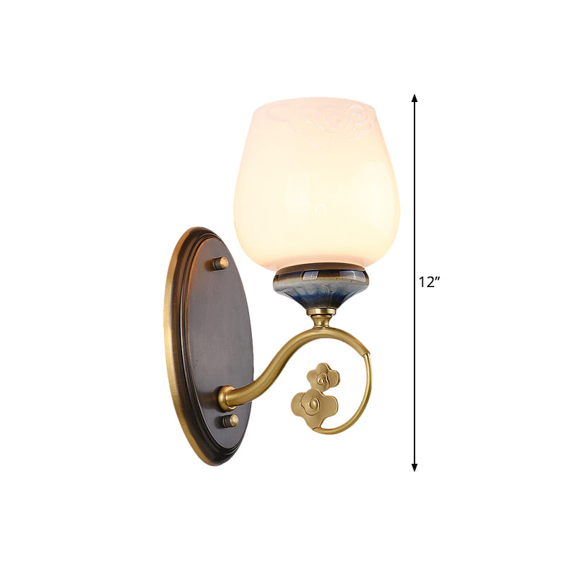 Vintage Flower Bud Sconce Light Single Bulb Cream Glass Wall Mounted Lighting in Black Clearhalo 'Wall Lamps & Sconces' 'Wall Lights' Lighting' 1649752