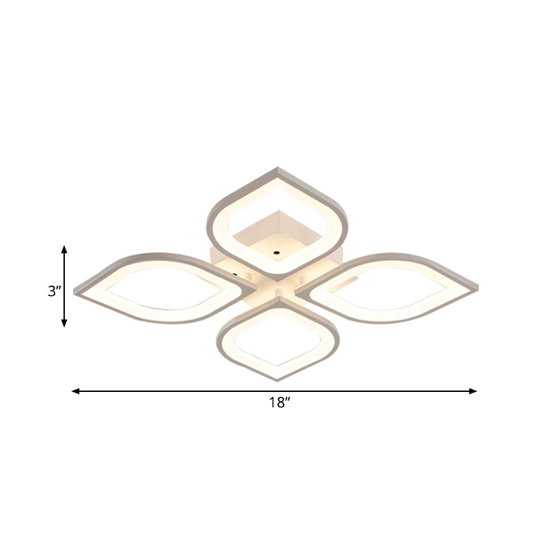 LED 4/6/8 Lights Bedroom Flush Light with Leaf Acrylic Shade White Ceiling Lighting Fixture in White/Warm/Natural Light Clearhalo 'Ceiling Lights' 'Close To Ceiling Lights' 'Close to ceiling' 'Semi-flushmount' Lighting' 164976