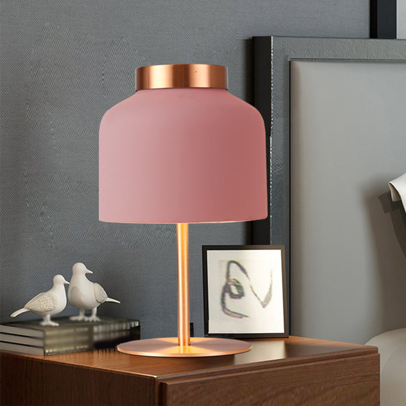 Dome Metallic Desk Light Minimalist 1-Head Pink/Blue Nightstand Lamp with Adjustable Design Pink Clearhalo 'Lamps' 'Table Lamps' Lighting' 1649780