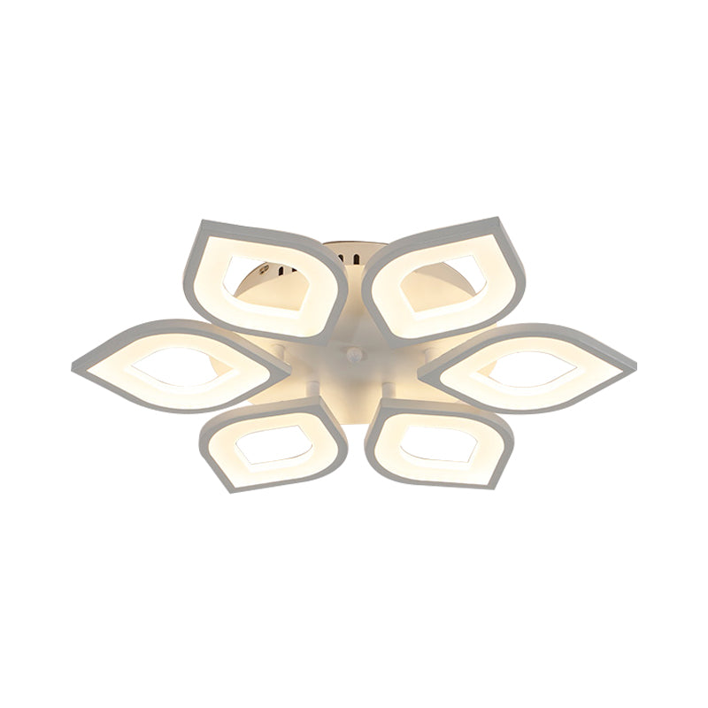 LED 4/6/8 Lights Bedroom Flush Light with Leaf Acrylic Shade White Ceiling Lighting Fixture in White/Warm/Natural Light Clearhalo 'Ceiling Lights' 'Close To Ceiling Lights' 'Close to ceiling' 'Semi-flushmount' Lighting' 164981