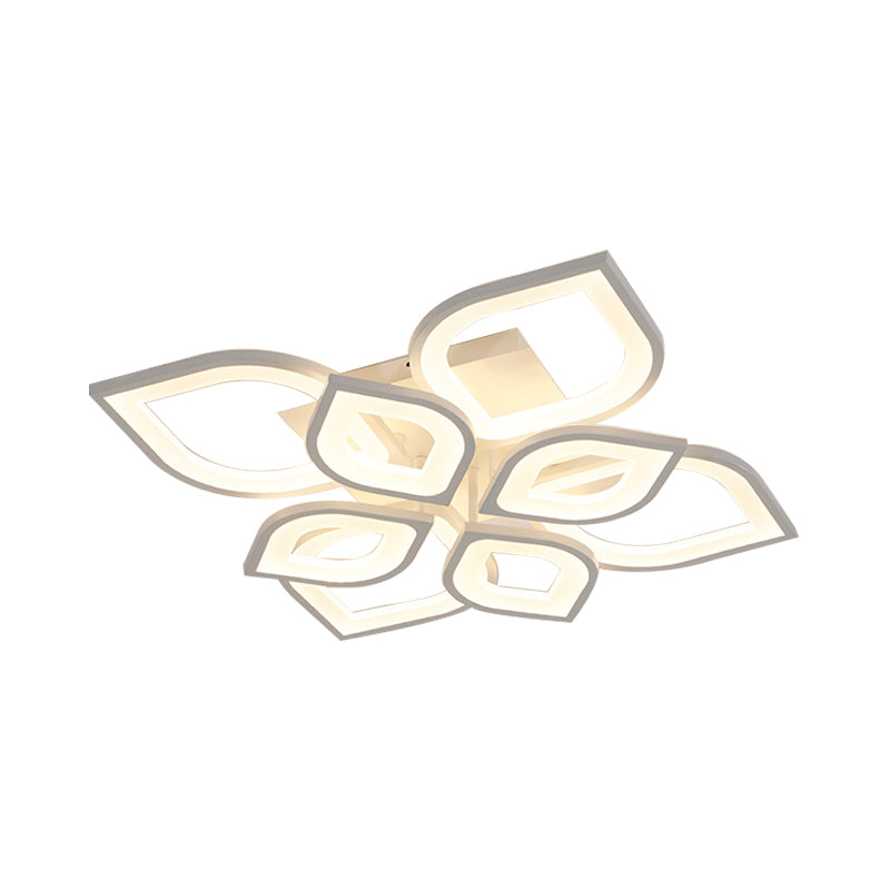 LED 4/6/8 Lights Bedroom Flush Light with Leaf Acrylic Shade White Ceiling Lighting Fixture in White/Warm/Natural Light Clearhalo 'Ceiling Lights' 'Close To Ceiling Lights' 'Close to ceiling' 'Semi-flushmount' Lighting' 164984