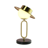 Metal Hat Desk Light Cartoon 1 Light Table Lamp with Cream Glass Shade and Marble Base in Brass Clearhalo 'Lamps' 'Table Lamps' Lighting' 1649883
