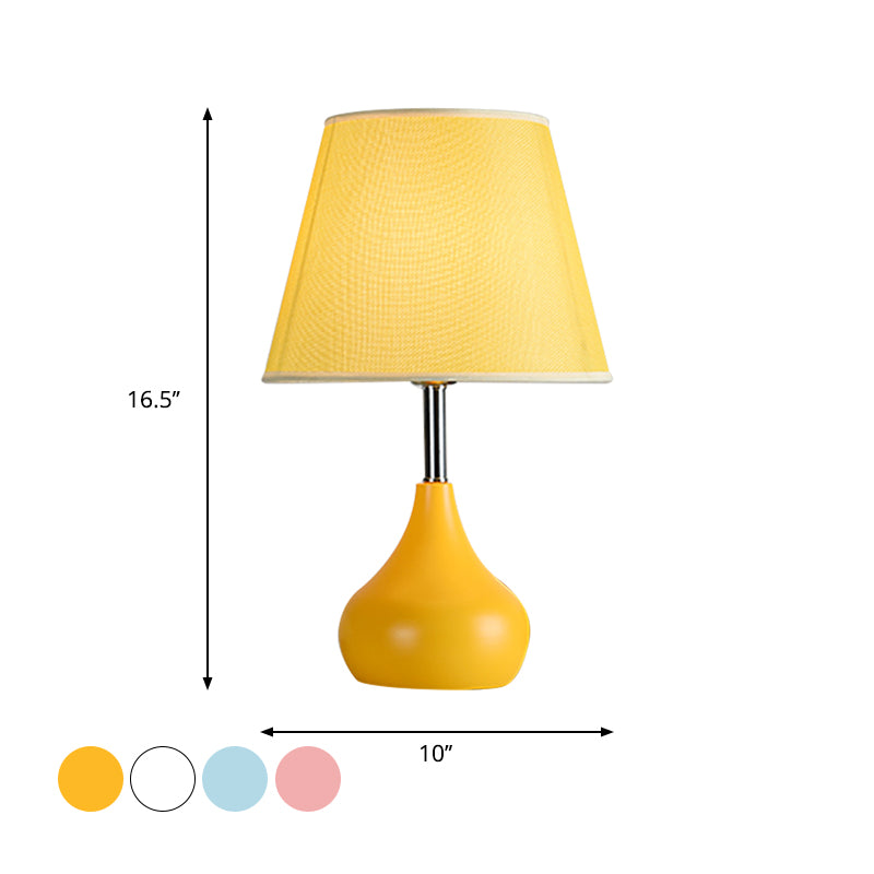 Conical Study Room Table Light Fabric 1 Head Modern Reading Lamp with Vase Base in Pink/White/Yellow Clearhalo 'Lamps' 'Table Lamps' Lighting' 1649893