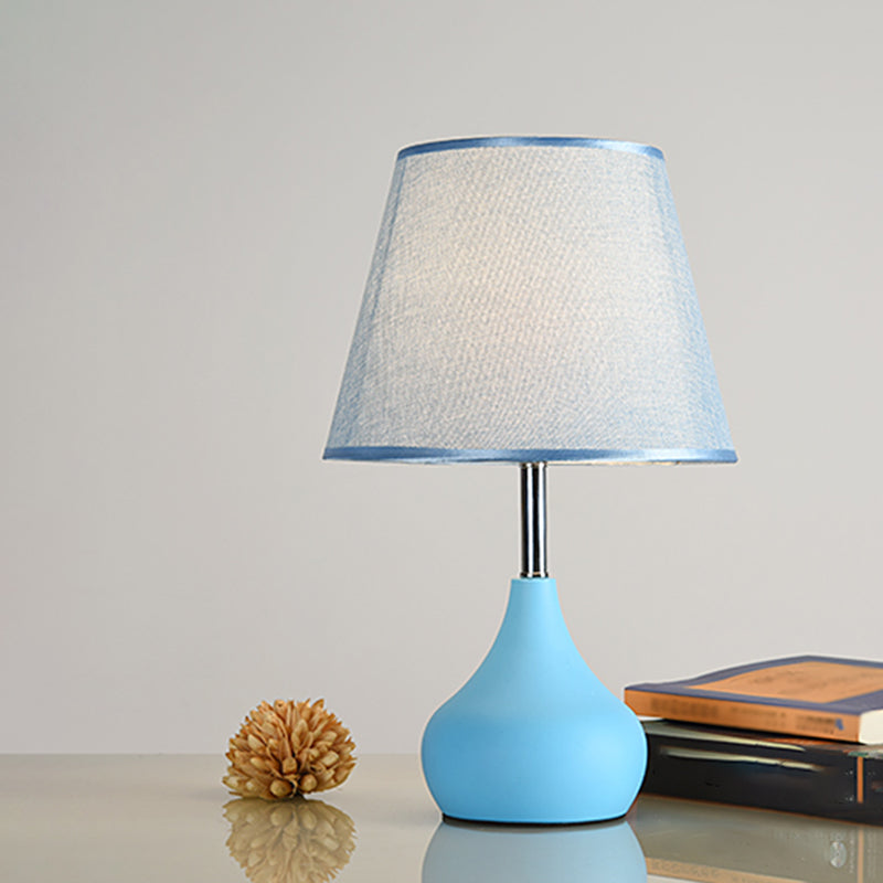 Conical Study Room Table Light Fabric 1 Head Modern Reading Lamp with Vase Base in Pink/White/Yellow Blue Clearhalo 'Lamps' 'Table Lamps' Lighting' 1649898