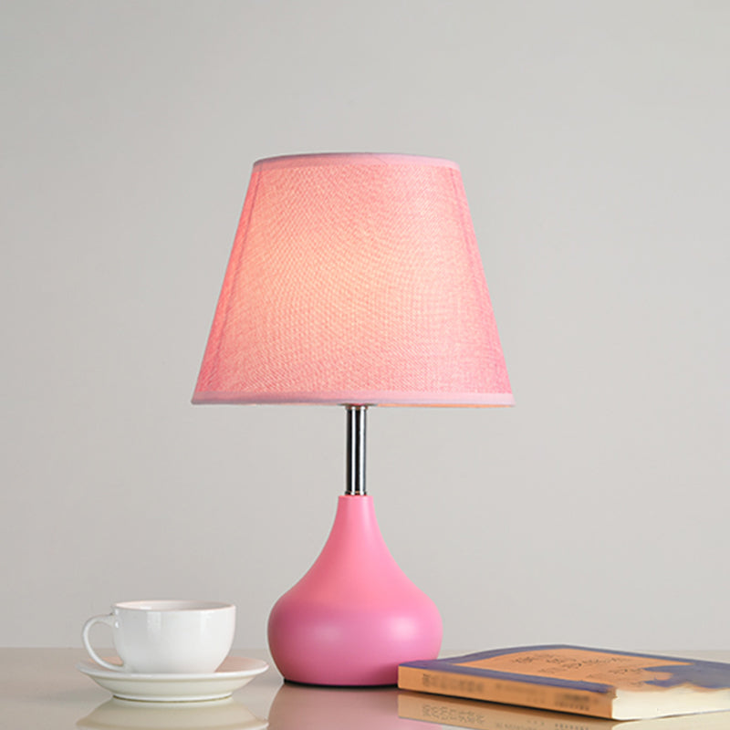 Conical Study Room Table Light Fabric 1 Head Modern Reading Lamp with Vase Base in Pink/White/Yellow Pink Clearhalo 'Lamps' 'Table Lamps' Lighting' 1649902
