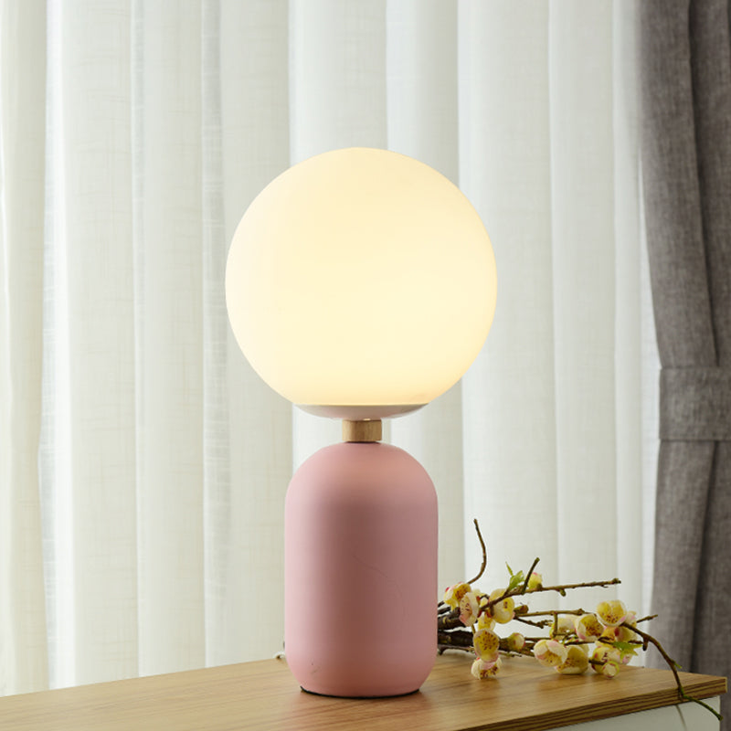 Global White Glass Night Table Lamp Nordic 1-Bulb Grey/White/Pink Reading Book Light with Cylinder Base Clearhalo 'Lamps' 'Table Lamps' Lighting' 1649907