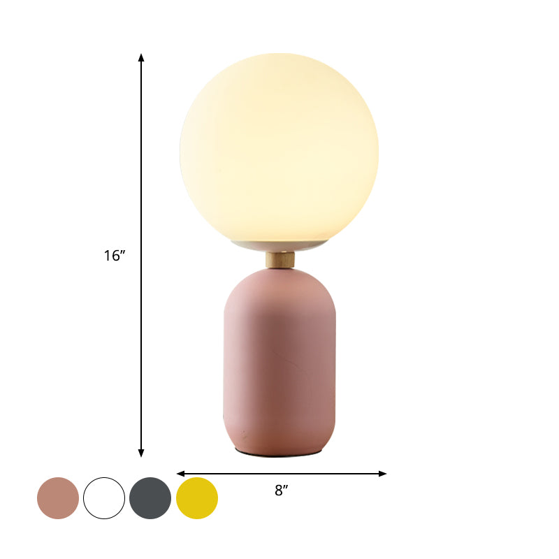 Global White Glass Night Table Lamp Nordic 1-Bulb Grey/White/Pink Reading Book Light with Cylinder Base Clearhalo 'Lamps' 'Table Lamps' Lighting' 1649909