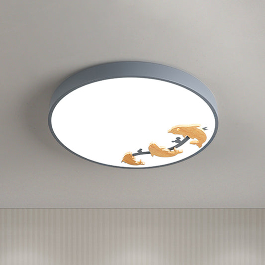 Rounded Acrylic Flush Mount Light Kids LED Grey Ceiling Mounted Fixture with Dolphin Pattern Grey Clearhalo 'Ceiling Lights' 'Close To Ceiling Lights' 'Close to ceiling' 'Flush mount' Lighting' 1649970