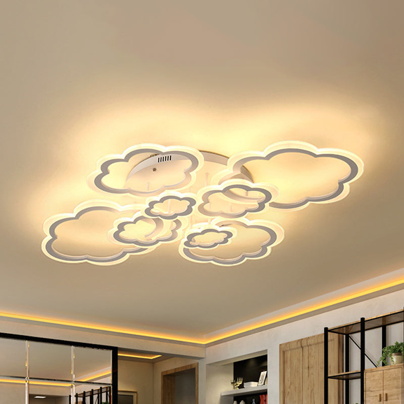 Cloud Living Room Flush Light Fixture Acrylic 4/8 Lights Cartoon Flush Mount Lighting in White Clearhalo 'Ceiling Lights' 'Close To Ceiling Lights' 'Close to ceiling' 'Flush mount' Lighting' 1649987