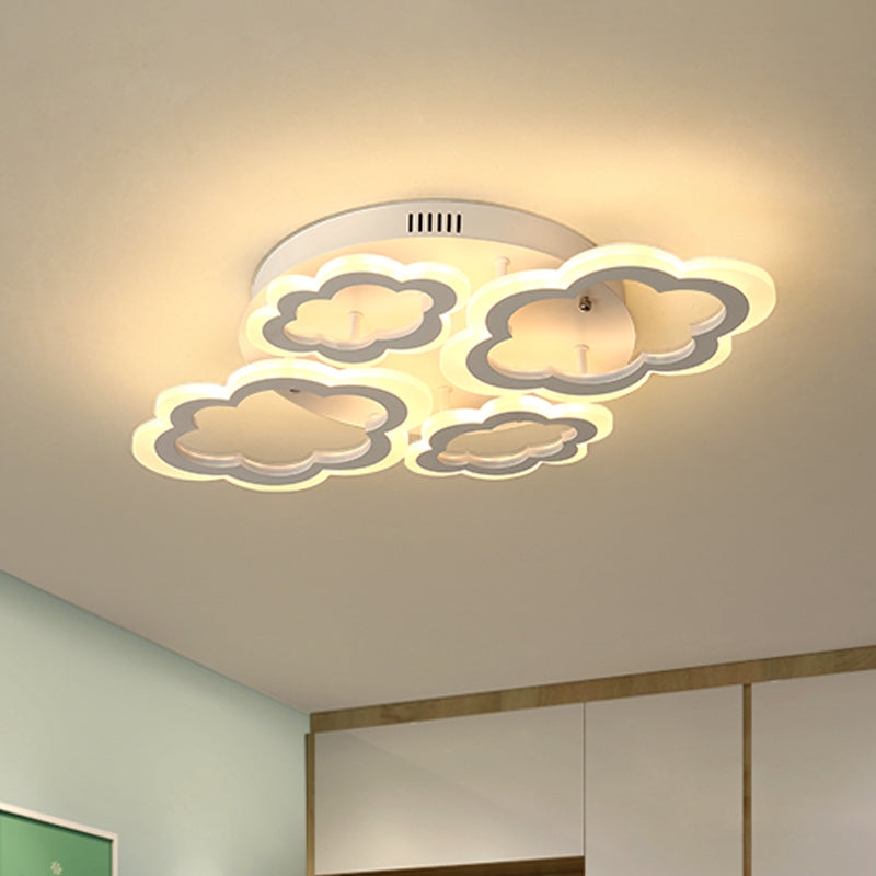 Cloud Living Room Flush Light Fixture Acrylic 4/8 Lights Cartoon Flush Mount Lighting in White Clearhalo 'Ceiling Lights' 'Close To Ceiling Lights' 'Close to ceiling' 'Flush mount' Lighting' 1649991