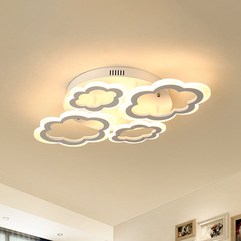 Cloud Living Room Flush Light Fixture Acrylic 4/8 Lights Cartoon Flush Mount Lighting in White Clearhalo 'Ceiling Lights' 'Close To Ceiling Lights' 'Close to ceiling' 'Flush mount' Lighting' 1649992