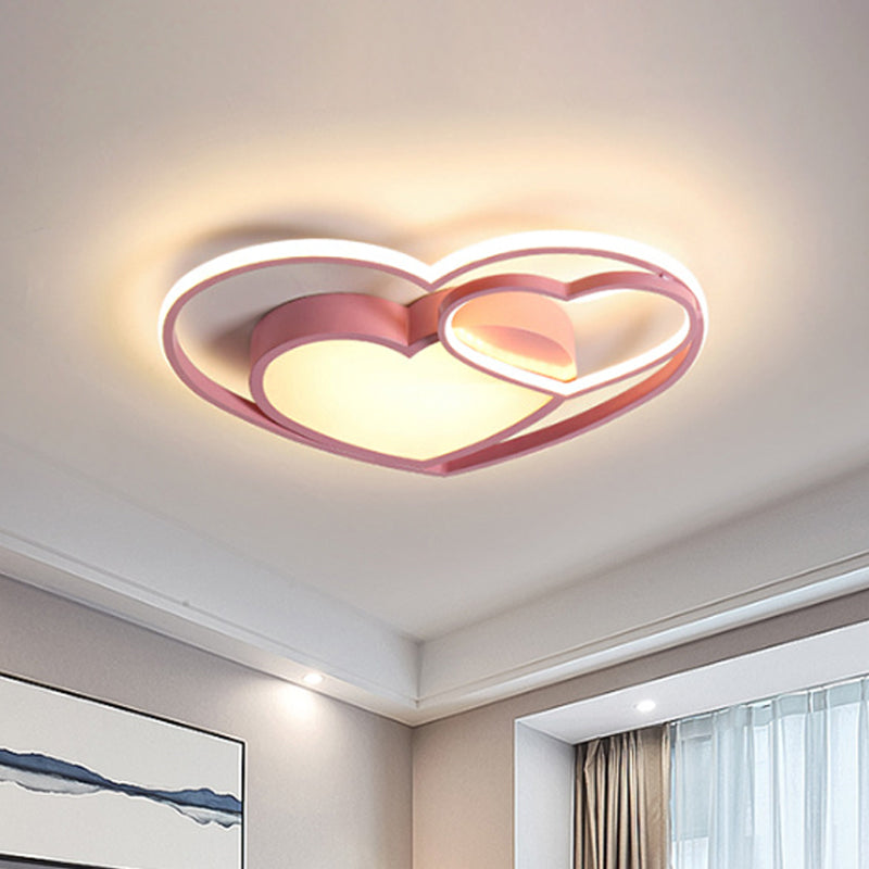 Loving Heart Acrylic Flush Mount Lamp Nordic White/Pink LED Close to Ceiling Light for Bedroom Pink Clearhalo 'Ceiling Lights' 'Close To Ceiling Lights' 'Close to ceiling' 'Flush mount' Lighting' 1649995