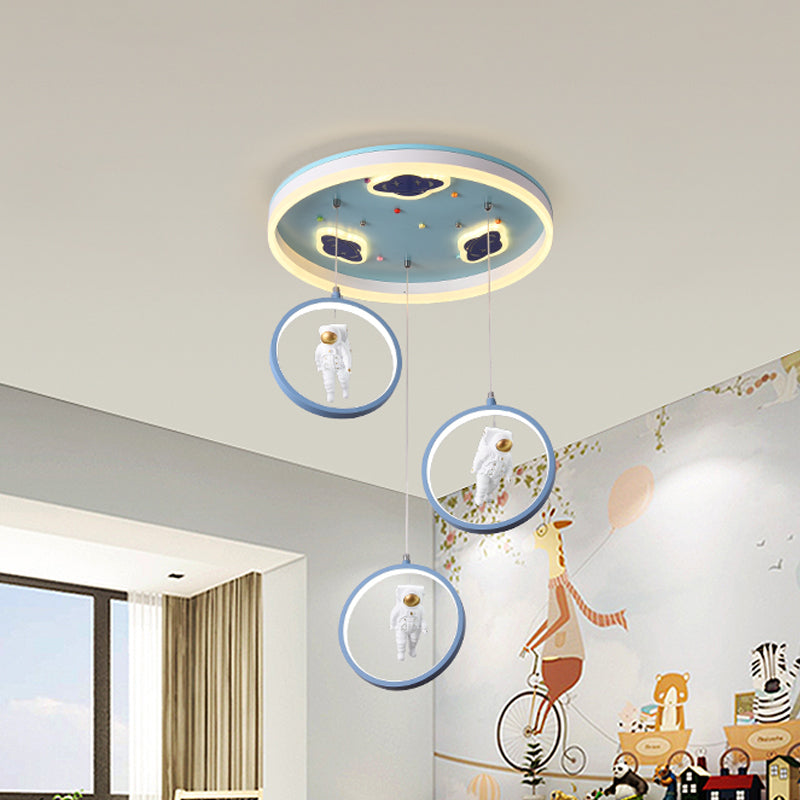 Blue Circular Hanging Lighting Cartoon LED Acrylic Suspension Pendant with Astronaut Deco Clearhalo 'Ceiling Lights' 'Pendant Lights' 'Pendants' Lighting' 1650044