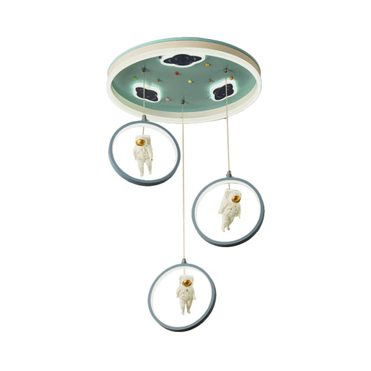 Blue Circular Hanging Lighting Cartoon LED Acrylic Suspension Pendant with Astronaut Deco Clearhalo 'Ceiling Lights' 'Pendant Lights' 'Pendants' Lighting' 1650045