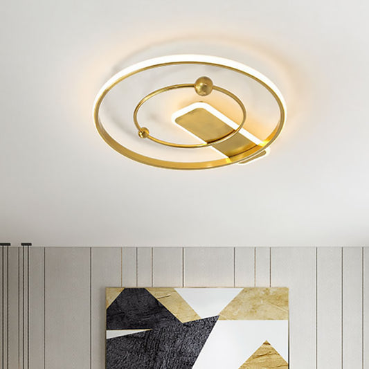 Contemporary Dual Ring Flush Mount Light Metal Parlor LED Ceiling Light Fixture in Gold Gold Clearhalo 'Ceiling Lights' 'Close To Ceiling Lights' 'Close to ceiling' 'Flush mount' Lighting' 1650084