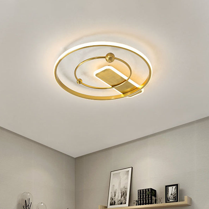 Contemporary Dual Ring Flush Mount Light Metal Parlor LED Ceiling Light Fixture in Gold Clearhalo 'Ceiling Lights' 'Close To Ceiling Lights' 'Close to ceiling' 'Flush mount' Lighting' 1650085