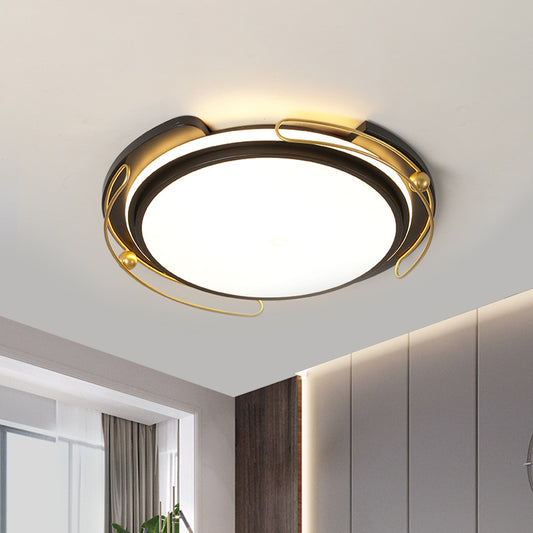 Modern LED Flush Ceiling Light with Acrylic Shade Black Round Flush Mount Lamp for Parlor, 16"/19.5" Wide Black Clearhalo 'Ceiling Lights' 'Close To Ceiling Lights' 'Close to ceiling' 'Flush mount' Lighting' 1650097