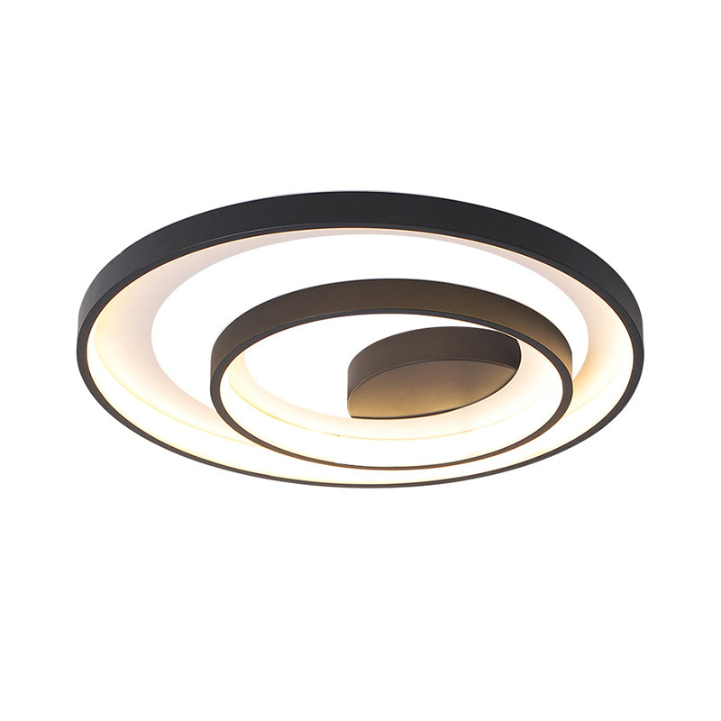 LED Bedroom Flush Ceiling Light Modernist Black Flush Mount Lamp with 2-Hoop Metal Shade in Warm/White Light, 16.5"/20.5" Dia Clearhalo 'Ceiling Lights' 'Close To Ceiling Lights' 'Close to ceiling' 'Flush mount' Lighting' 1650113