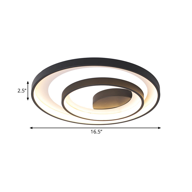 LED Bedroom Flush Ceiling Light Modernist Black Flush Mount Lamp with 2-Hoop Metal Shade in Warm/White Light, 16.5"/20.5" Dia Clearhalo 'Ceiling Lights' 'Close To Ceiling Lights' 'Close to ceiling' 'Flush mount' Lighting' 1650114