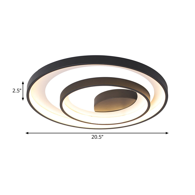 LED Bedroom Flush Ceiling Light Modernist Black Flush Mount Lamp with 2-Hoop Metal Shade in Warm/White Light, 16.5"/20.5" Dia Clearhalo 'Ceiling Lights' 'Close To Ceiling Lights' 'Close to ceiling' 'Flush mount' Lighting' 1650115