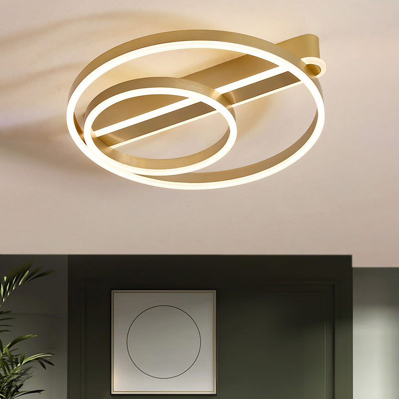 18"/21.5" W 2-Hoop Flush Mount Light Modern Metal Gold/Coffee LED Flush Ceiling Lamp for Parlor, Warm/White Light Gold Clearhalo 'Ceiling Lights' 'Close To Ceiling Lights' 'Close to ceiling' 'Flush mount' Lighting' 1650116