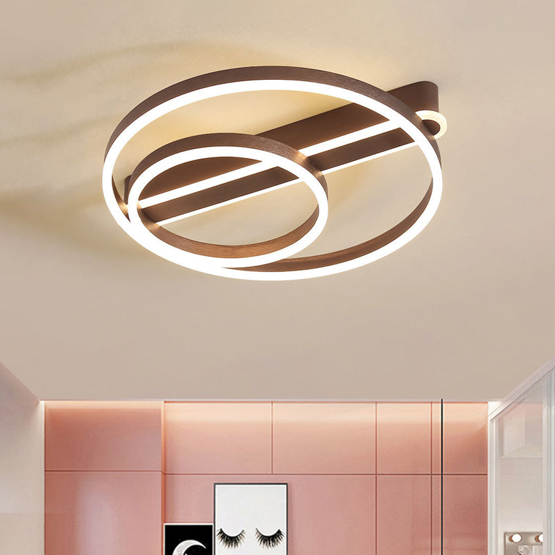 18"/21.5" W 2-Hoop Flush Mount Light Modern Metal Gold/Coffee LED Flush Ceiling Lamp for Parlor, Warm/White Light Clearhalo 'Ceiling Lights' 'Close To Ceiling Lights' 'Close to ceiling' 'Flush mount' Lighting' 1650122